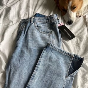 PrettyLittleThing boyfriend flare leg with split hem jeans